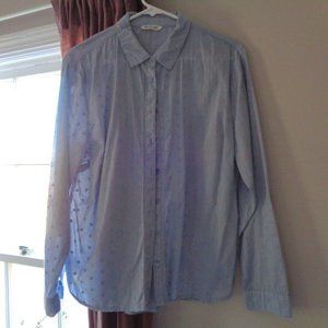 Woolovers Women Cotton Lace Insert Dobby Shirt Blue US 8 Excellent Condition